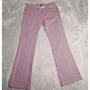 Vintage Tommy Jeans Blue & White Pin Striped Flare Low Rise Jeans Size 3